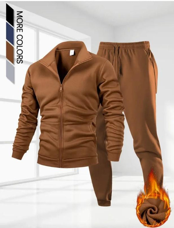 2 Pcs MenFleece Plain ZIPPER track suit